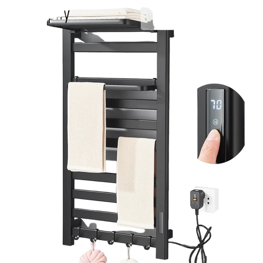Toallero Eléctrico Calefactado con Pantalla Digital y Termostato Táctil, Secador para Toallas y Ropa, Acero Inoxidable 304
