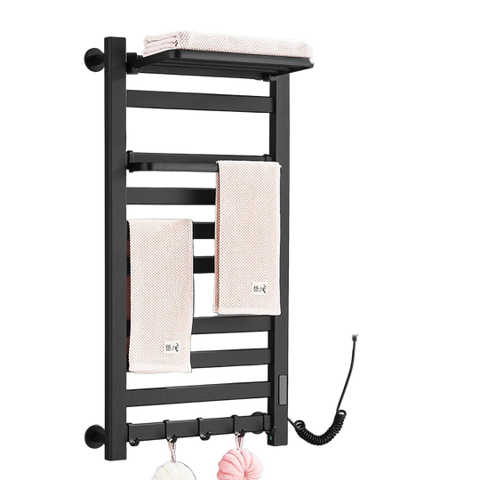 Toallero Eléctrico Negro con Pantalla Táctil Digital, Secador de Toallas y Ropa Resistente al Agua