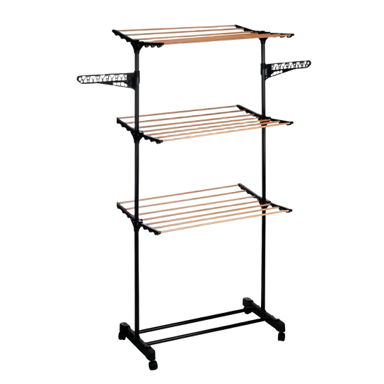 TopRed Tendedero Plegable Vertical con Ruedas, 4 Niveles, Madera Negra, Plástico Resistente, Interior y Exterior