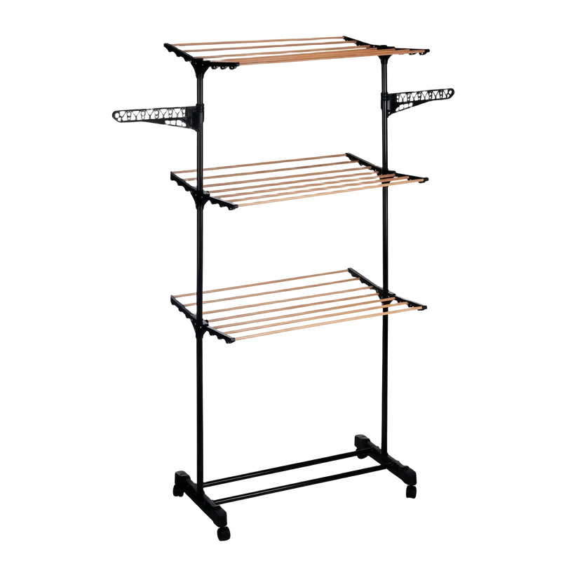 TopRed Tendedero Plegable Vertical con Ruedas, 4 Niveles, Madera Negra, Plástico Resistente, Interior y Exterior