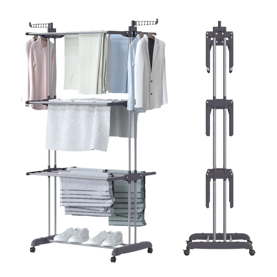 Torre de Ropa Plegable de 3 Niveles Oak & Tea XL Compacta