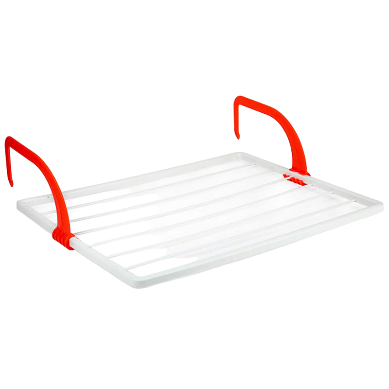 Tradineur - Tendedero plegable para radiador, 4m de secado, blanco con ganchos rojos, resina resistente al sol