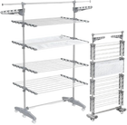 VOUNOT® Tendedero Vertical Plegable, Tendedores de Ropa Tipo Torre, Estantes Secado Ropa con Alas Plegables, 6 Ruedas y Malla